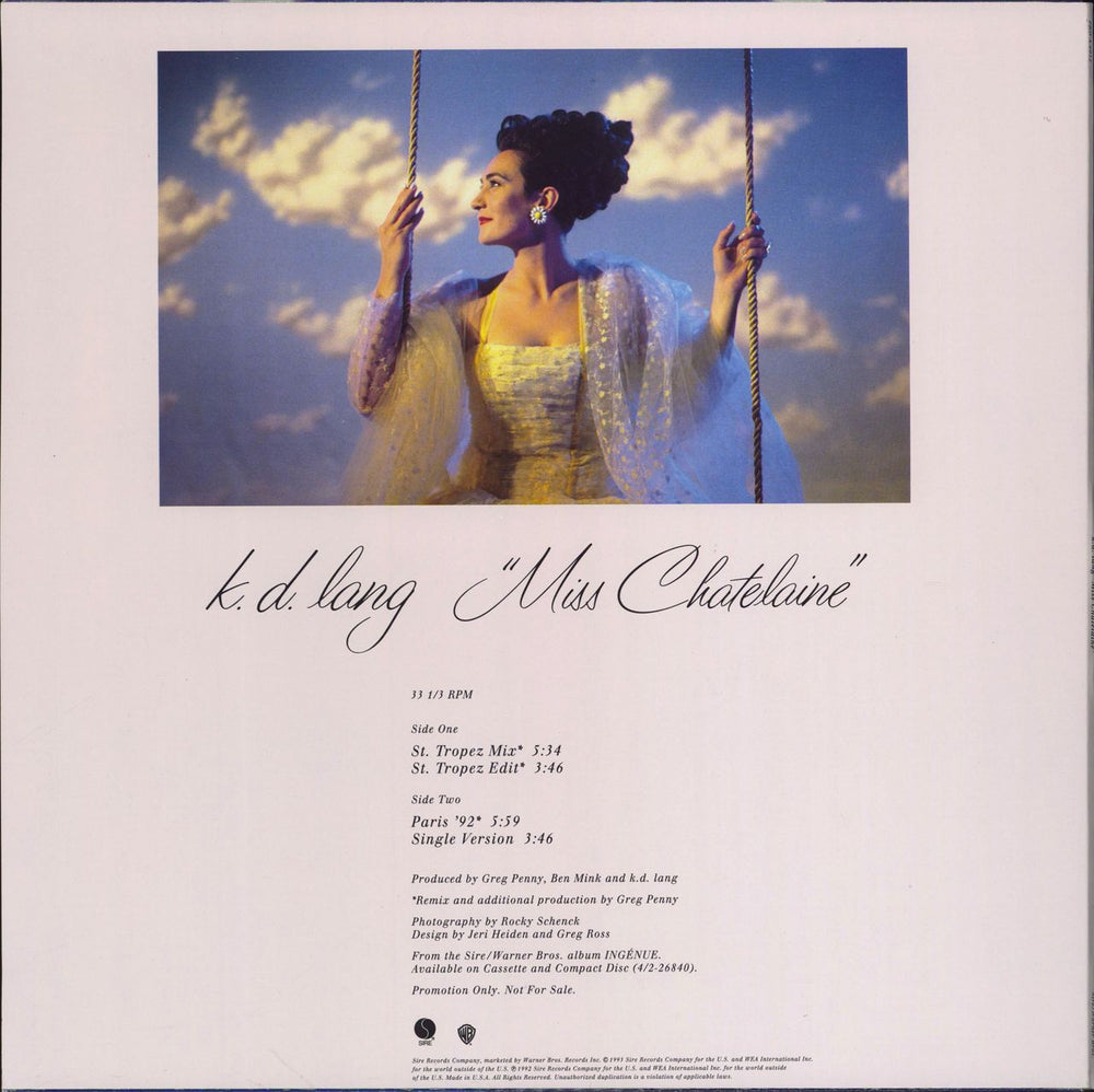 K.D. Lang Miss Chatelaine US Promo 12" vinyl single (12 inch record / Maxi-single)