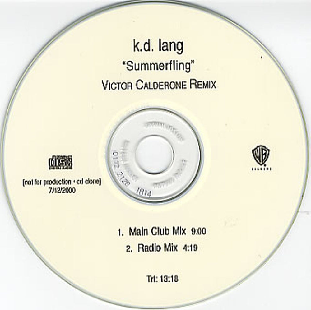 K.D. Lang Summerfling - Victor Calderone Remixes US Promo CD-R acetate CD ACETATE