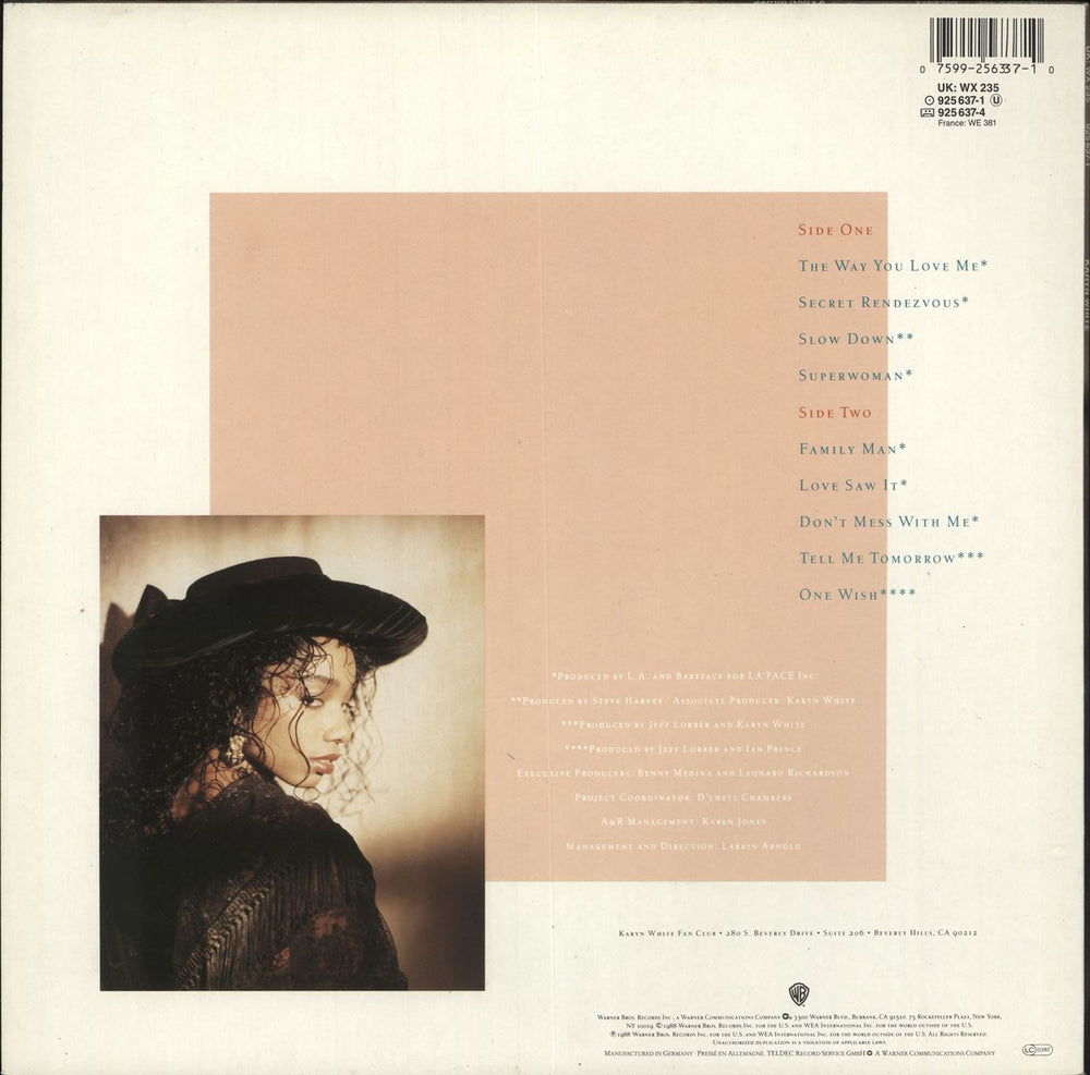 Karyn White Karyn White - Stickered Sleeve UK vinyl LP album (LP record) 075992563710