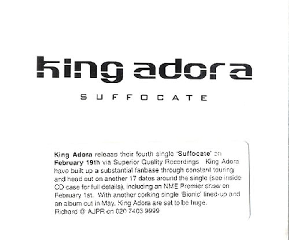 King Adora Suffocate UK Promo CD single (CD5 / 5") KING4