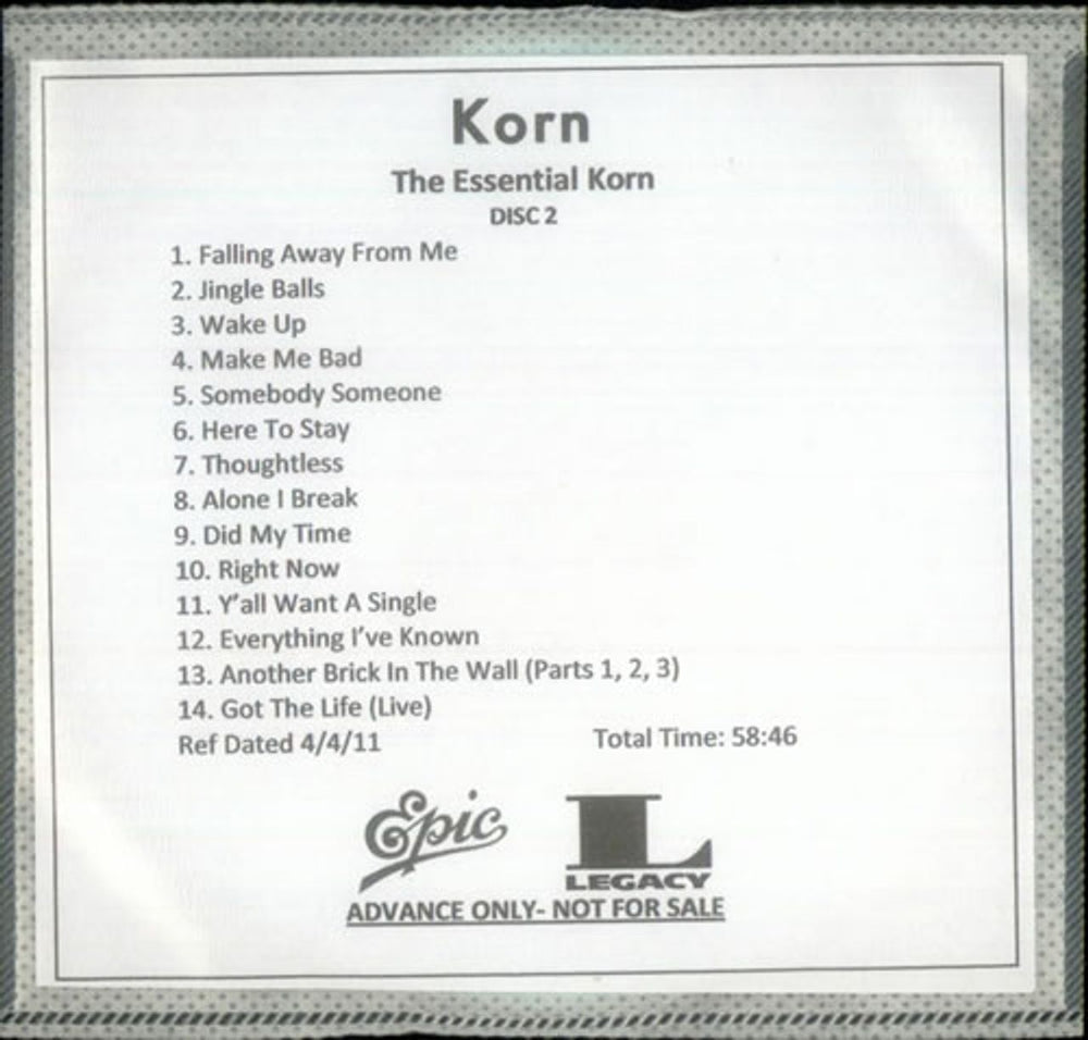 Korn The Essential Korn US Promo CD-R acetate KORCRTH538226