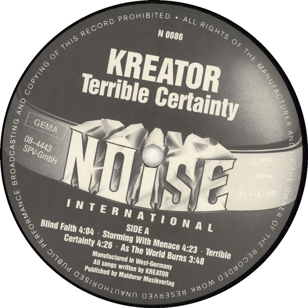 Kreator Terrible Certainty + Insert German vinyl LP album (LP record)