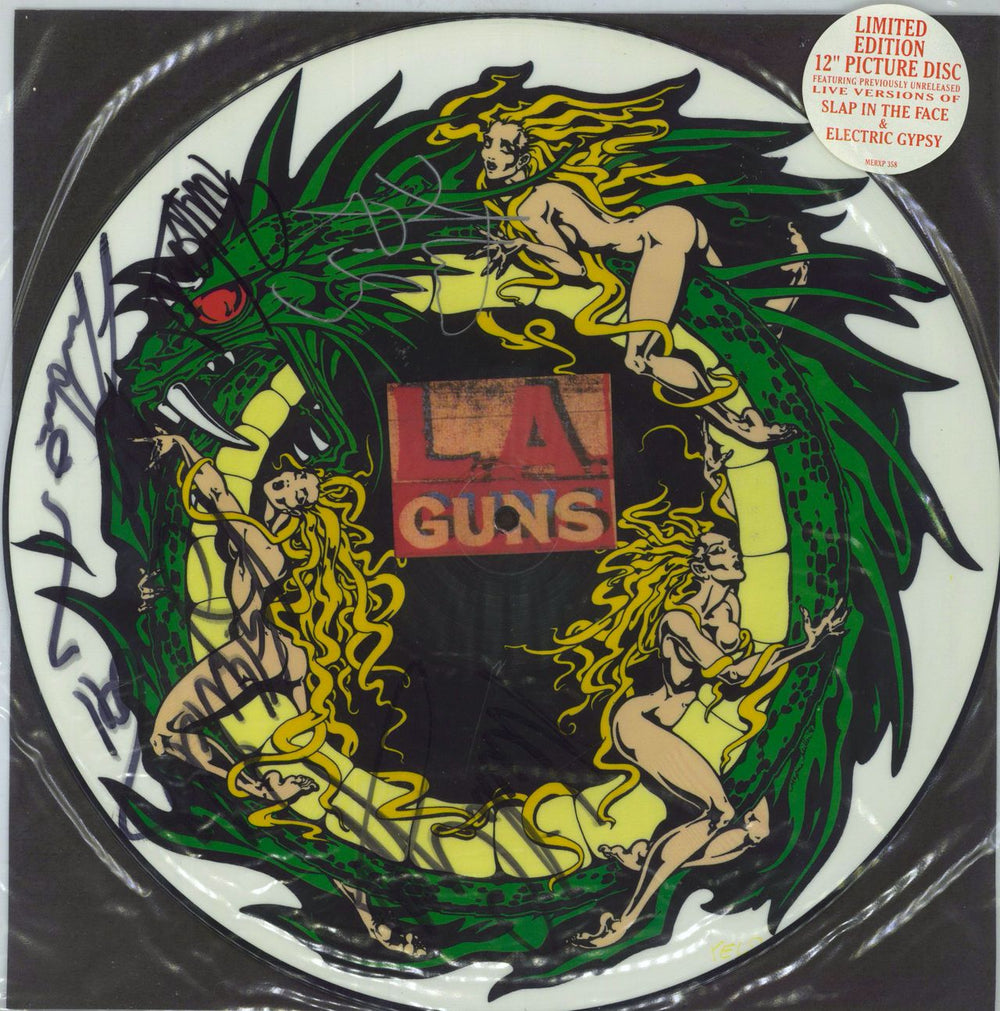 L.A. Guns Some Lie 4 Love - Fully Autographed UK 12" vinyl picture disc (12 inch picture record) MERXP358