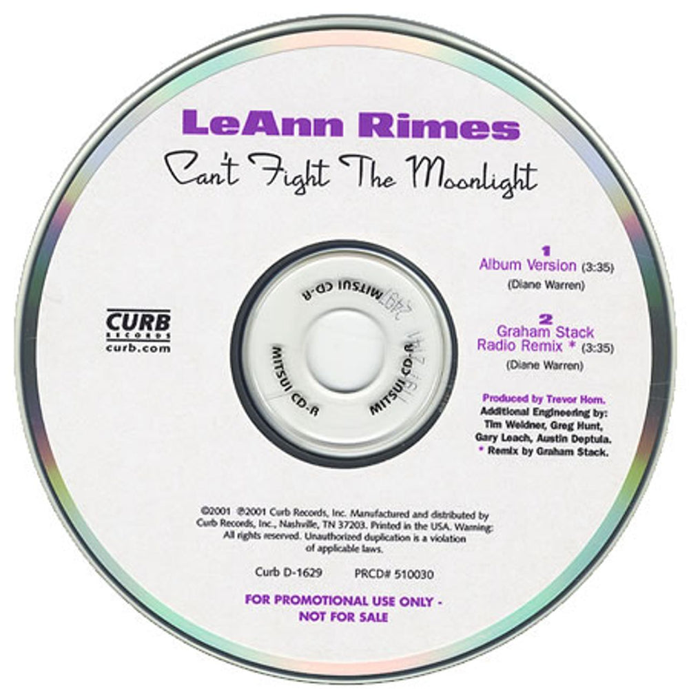 Leann Rimes Can't Fight The Moonlight US Promo CD-R acetate LRICRCA202177
