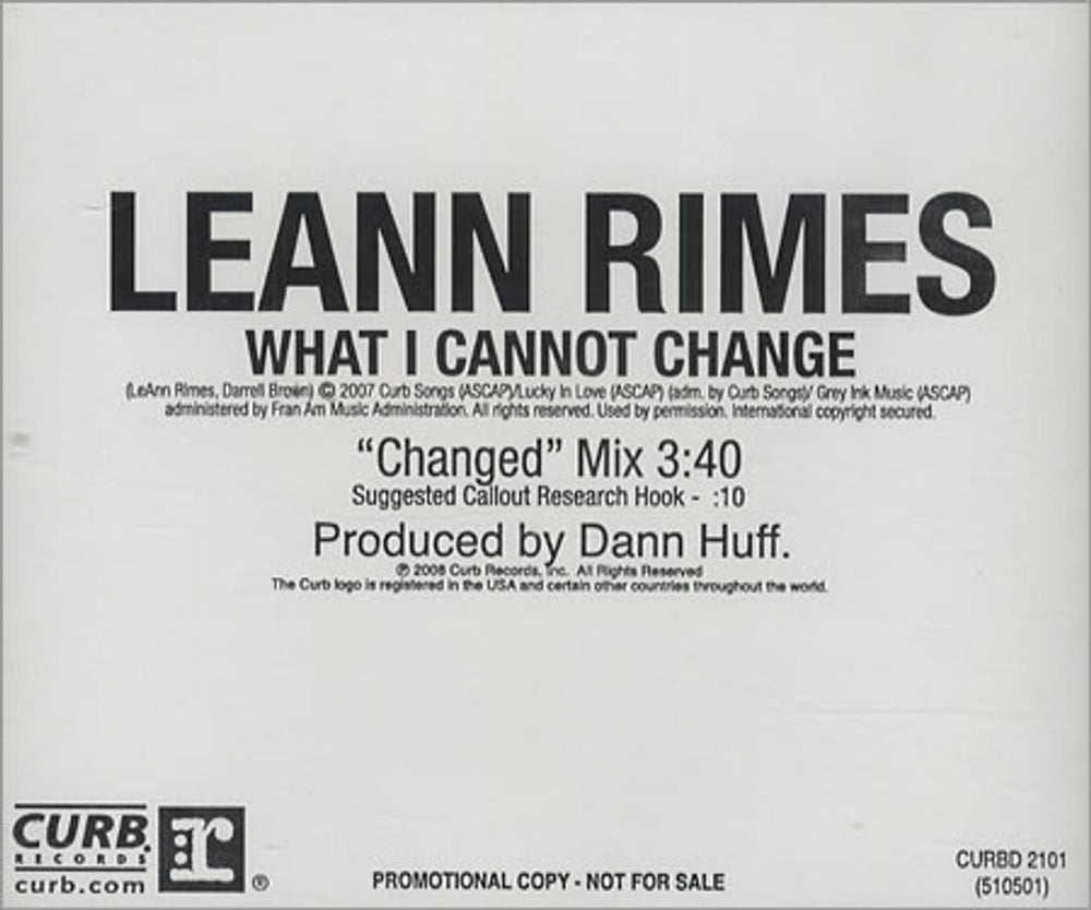 Leann Rimes What I Cannot Change US Promo CD single (CD5 / 5") CURBD-2101