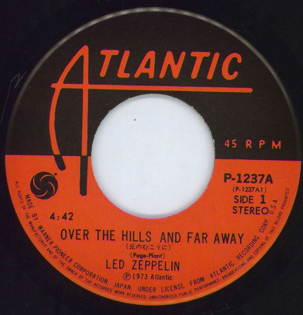 Led Zeppelin Over The Hills And Far Away Japanese 7" vinyl single (7 inch record / 45) ZEP07OV282178