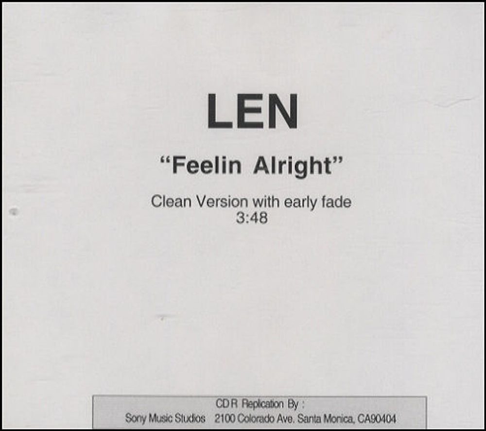 Len Feelin Alright US Promo CD-R acetate CD ACETATE