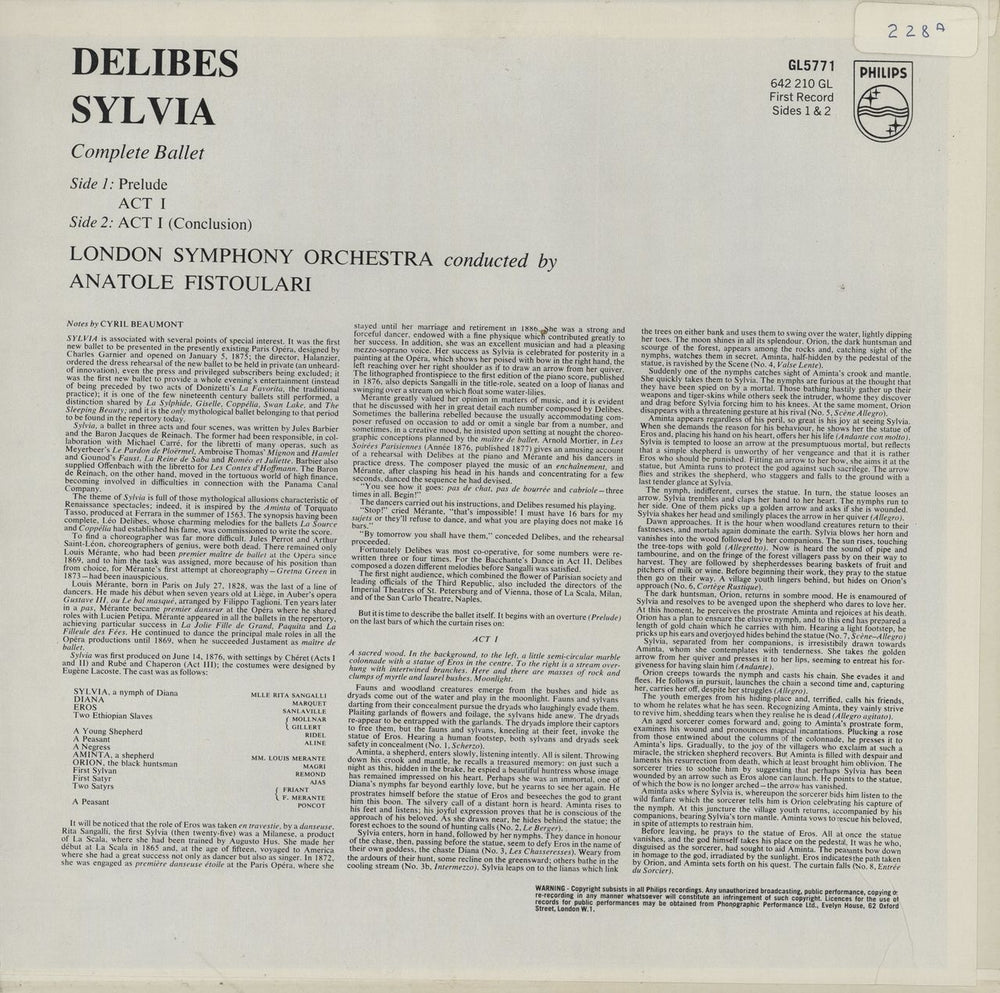 Léo Delibes Sylvia (Complete Ballet) - Record 1 & 2 UK 2-LP vinyl record set (Double LP Album)