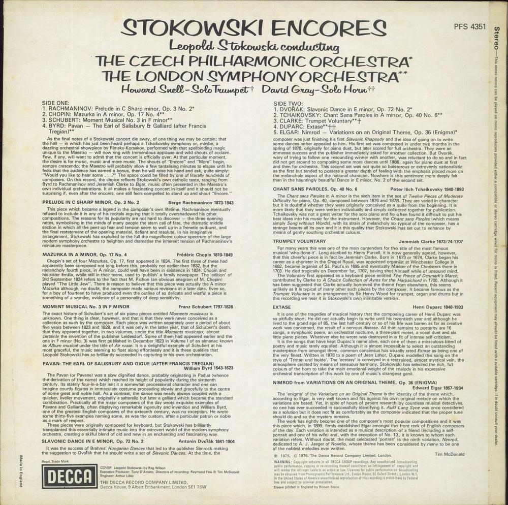 Leopold Stokowski Stokowski Encores - Test Pressing UK vinyl LP album (LP record)