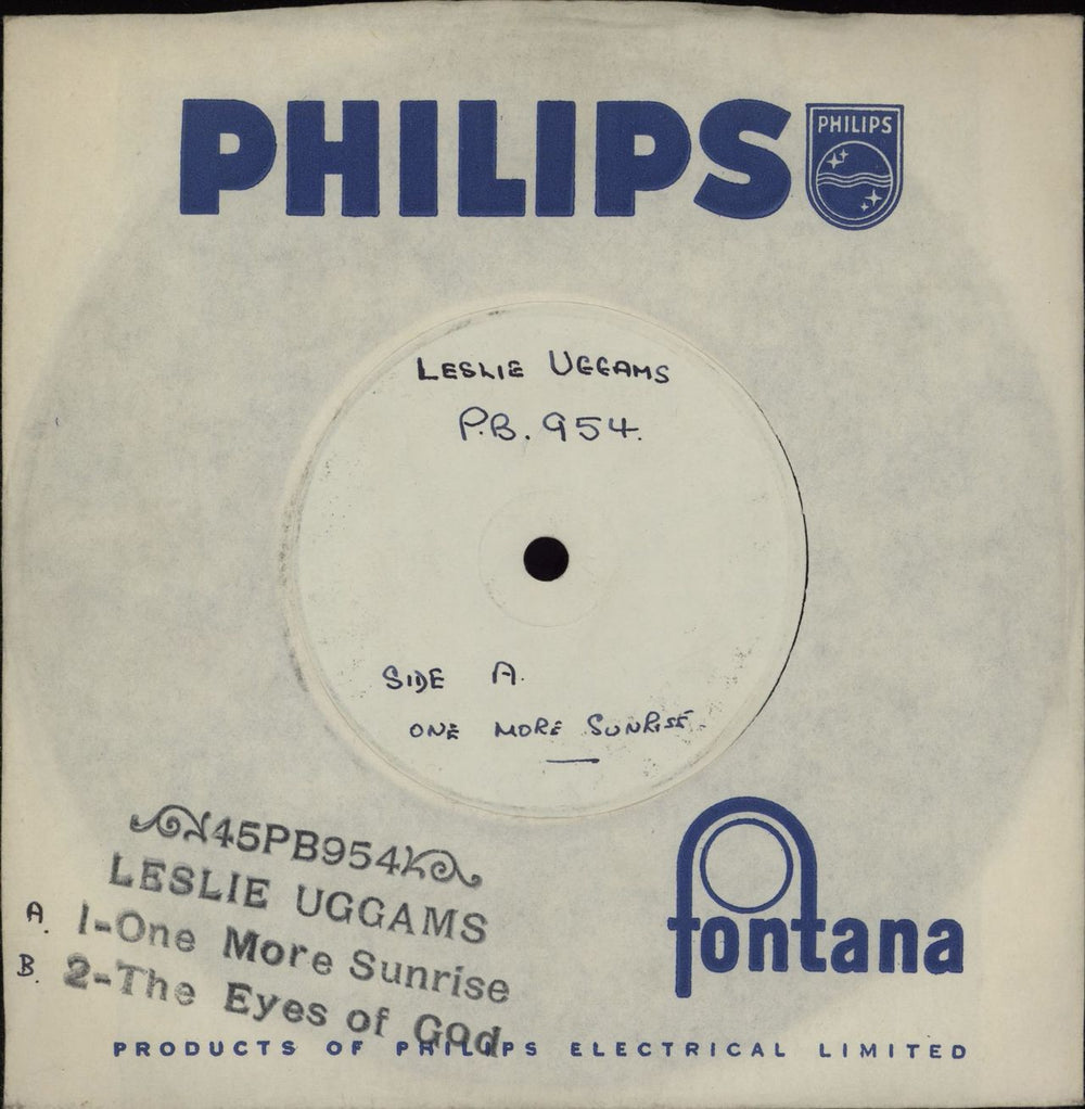 Leslie Uggams One More Sunrise - Test Pressing UK 7" vinyl single (7 inch record / 45) PB954