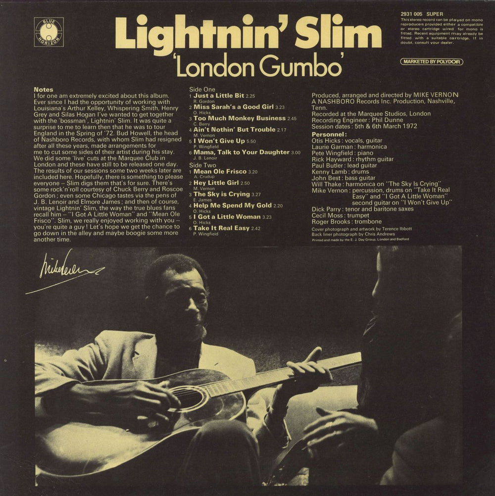 Lightnin' Slim London Gumbo UK vinyl LP album (LP record)