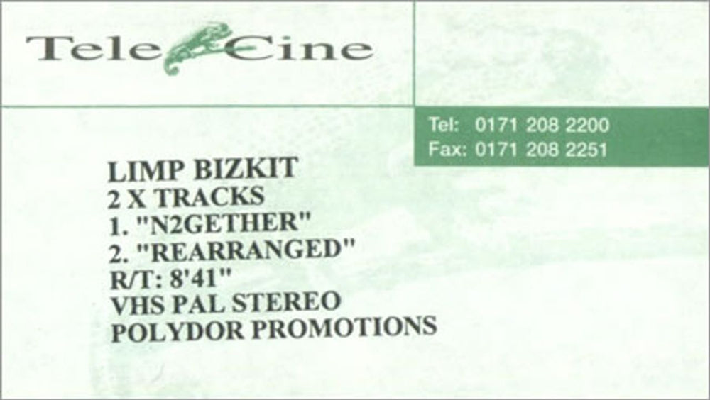 Limp Bizkit 2 x Tracks UK Promo video (VHS or PAL or NTSC) PROMO VIDEO