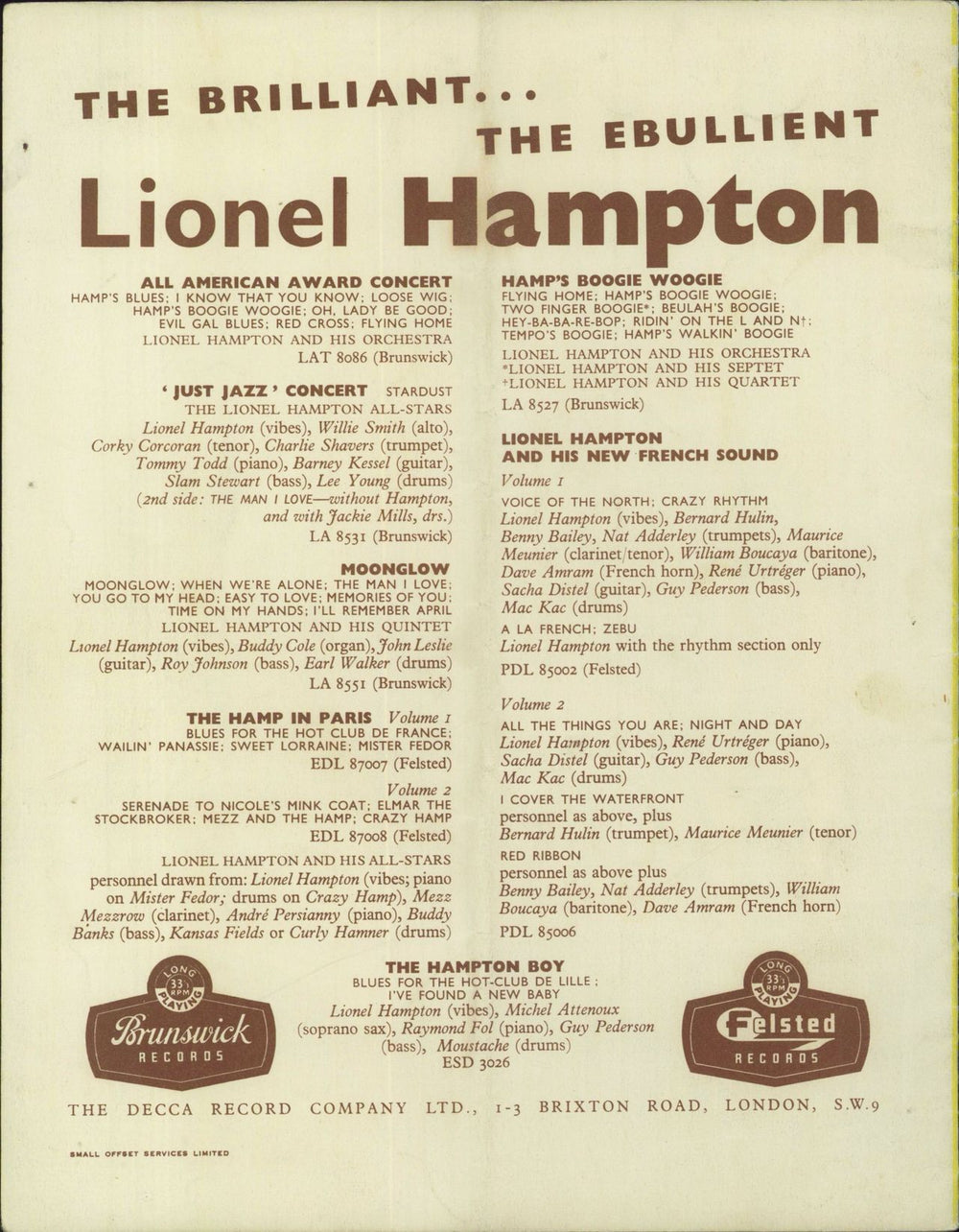 Lionel Hampton Tour Programme UK tour programme
