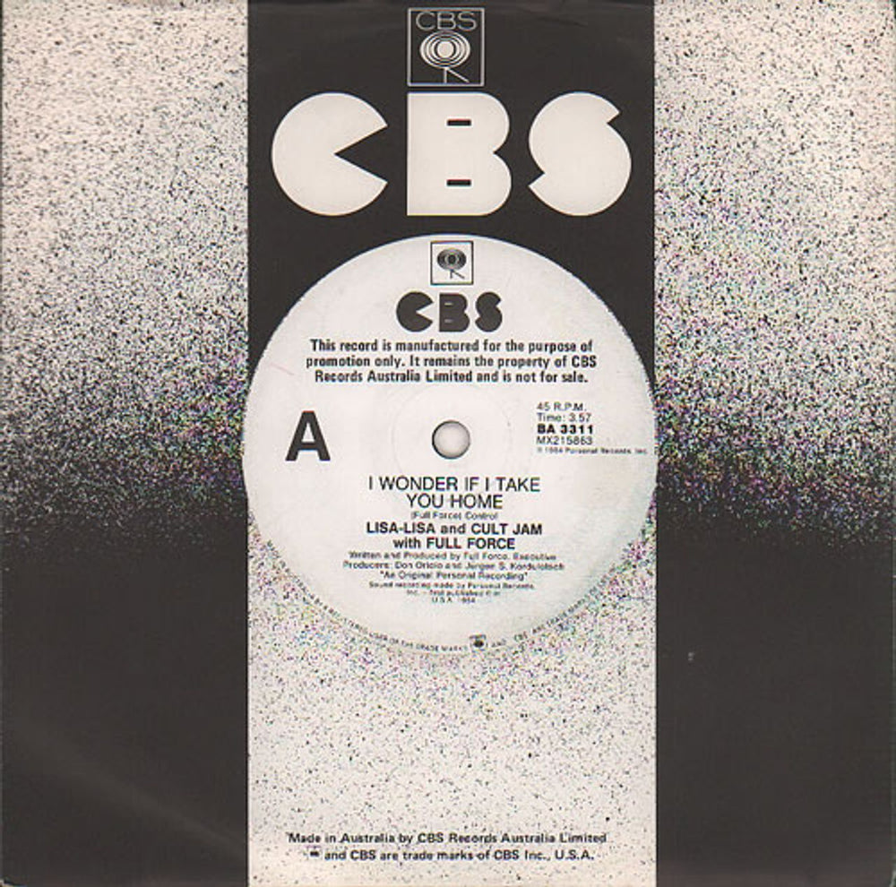 Lisa Lisa & Cult Jam I Wonder If I Take You Home Australian Promo 7" vinyl single (7 inch record / 45) BA3311