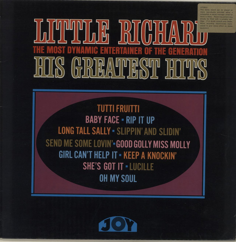 Little Richard Little Richard's Greatest Hits UK vinyl LP album (LP record) JOYS107