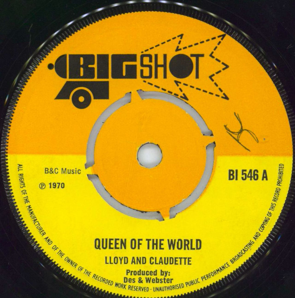 Lloyd And Claudette Queen Of The World / Top Of The World UK 7" vinyl single (7 inch record / 45) BI546