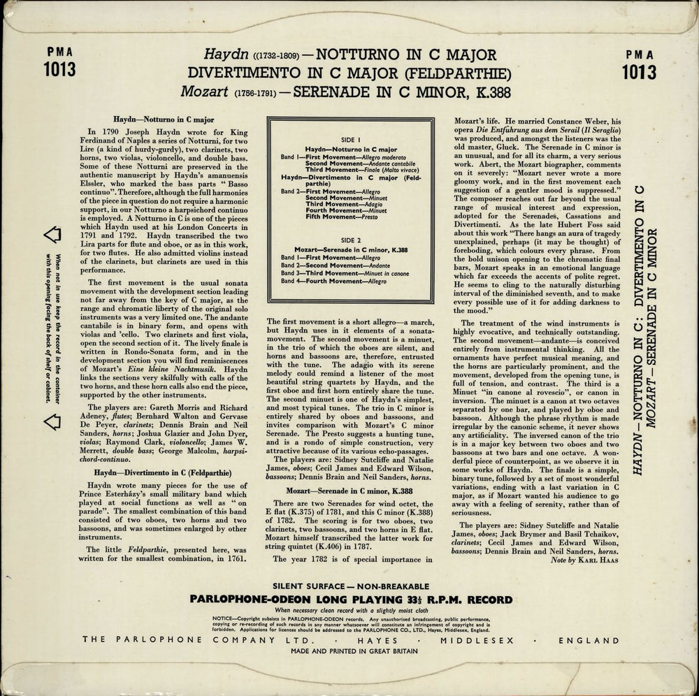 London Baroque Ensemble Haydn: Notturno In C , Divertimento In C (Feldparthie) / Mozart: Serenade In C Minor, K.388 UK vinyl LP album (LP record)
