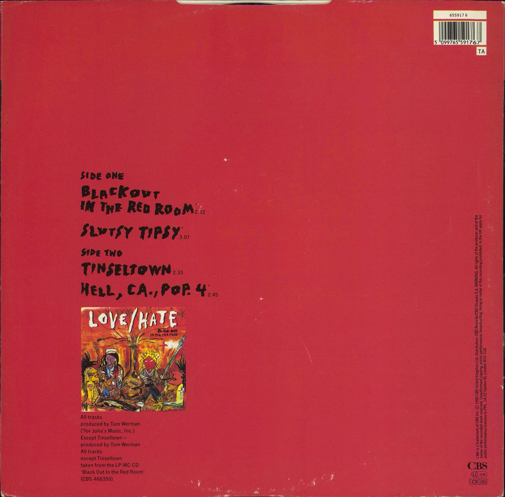 Love/Hate Black Out In The Red Room UK 12" vinyl single (12 inch record / Maxi-single) 5099765591767