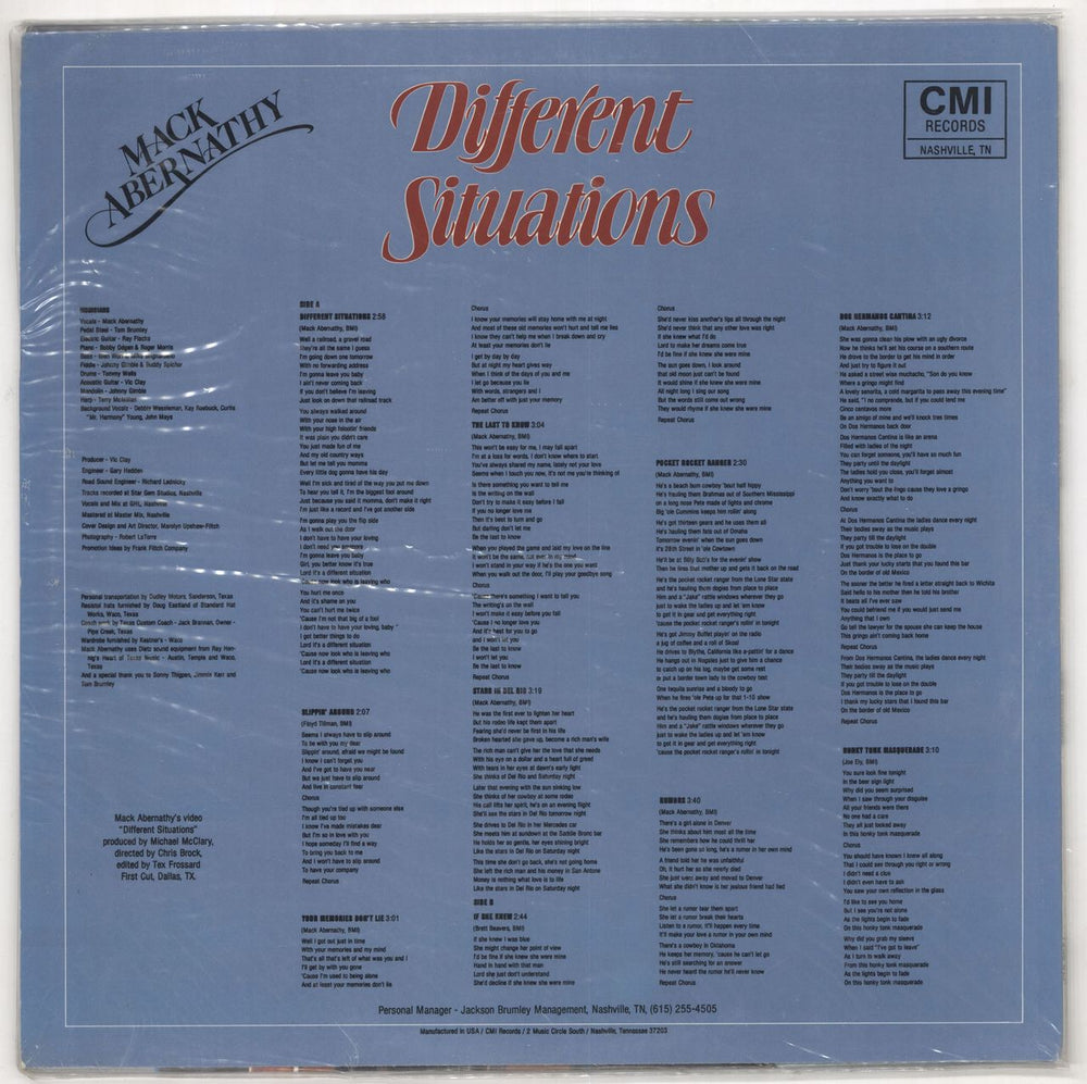 Mack Abernathy Different Situations US vinyl LP album (LP record)