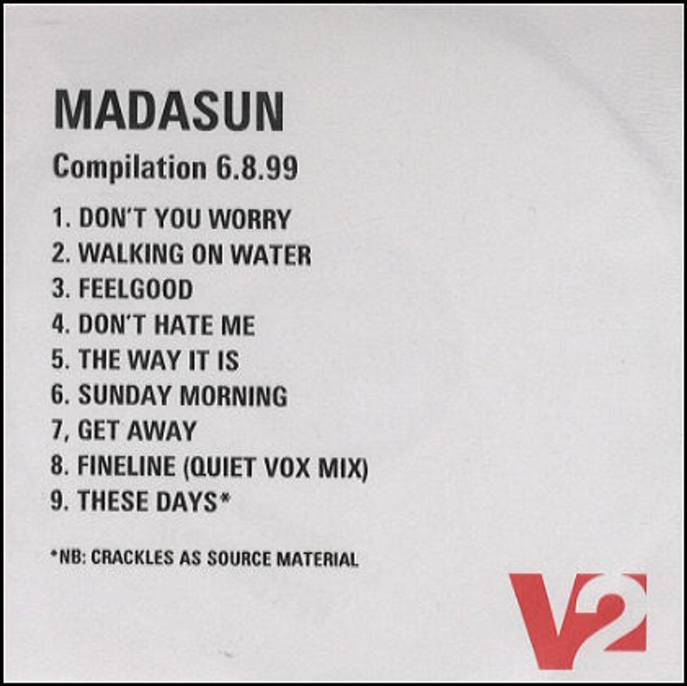 Madasun Compilation 6.8.99 UK Promo CD-R acetate CD ACETATE