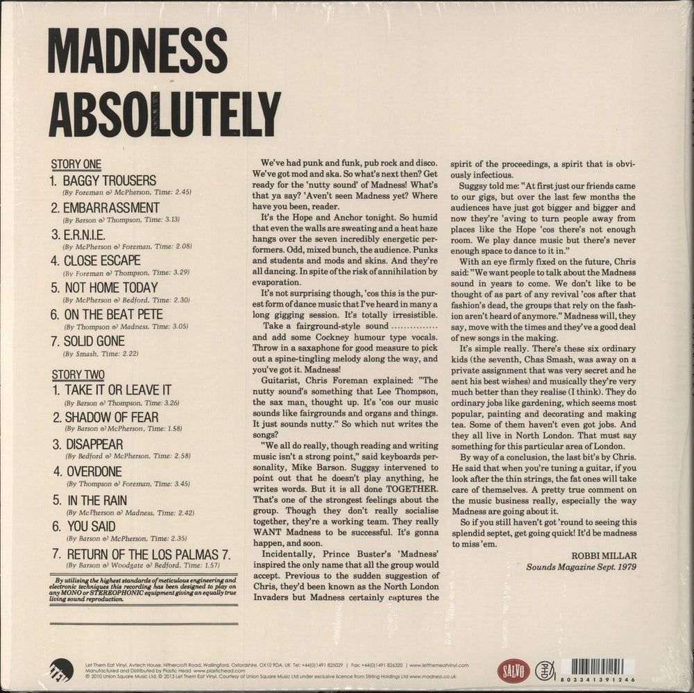 Madness Absolutely - Black Vinyl UK vinyl LP album (LP record) 803341391246