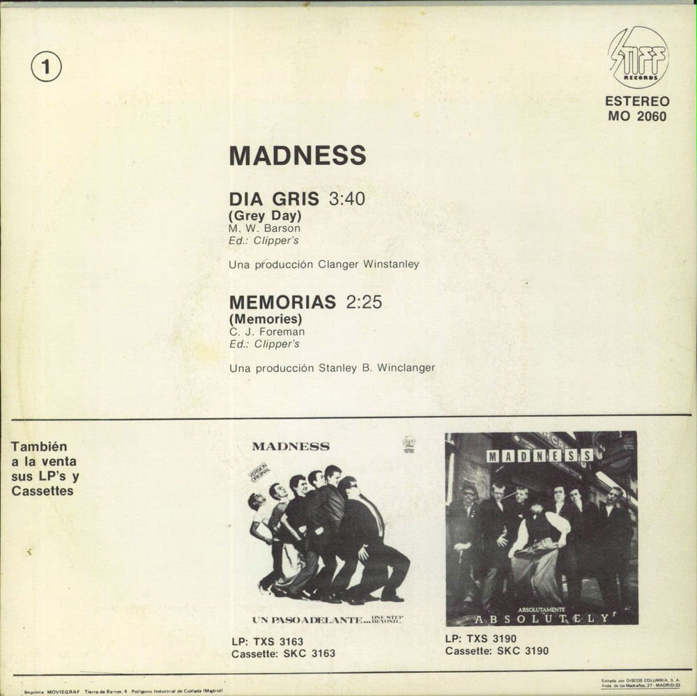 Madness Dia Gris Spanish Promo 7" vinyl single (7 inch record / 45)