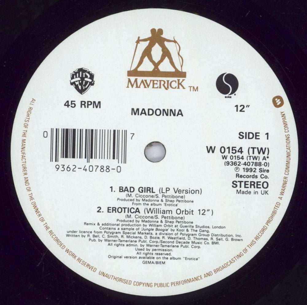 Madonna Bad Girl + Poster UK 12" vinyl single (12 inch record / Maxi-single) MAD12BA13706