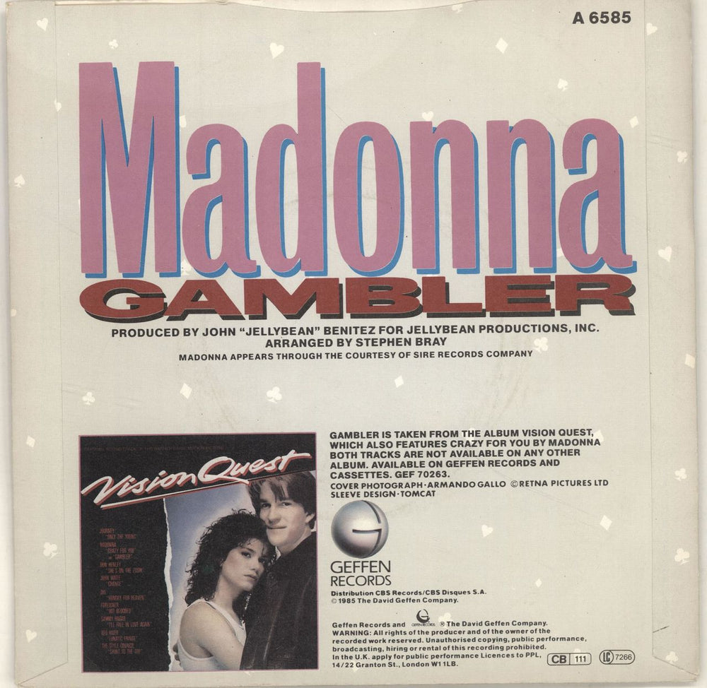 Madonna Gambler + P/S UK 7" vinyl single (7 inch record / 45) MAD07GA02530