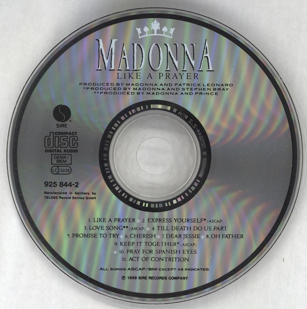 Madonna Like A Prayer German CD album — RareVinyl.com