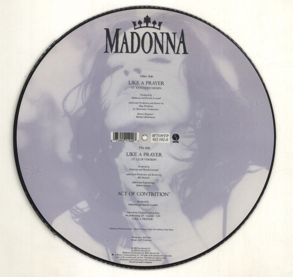 Madonna Like A Prayer UK 12" vinyl picture disc (12 inch picture record) MAD2PLI683438