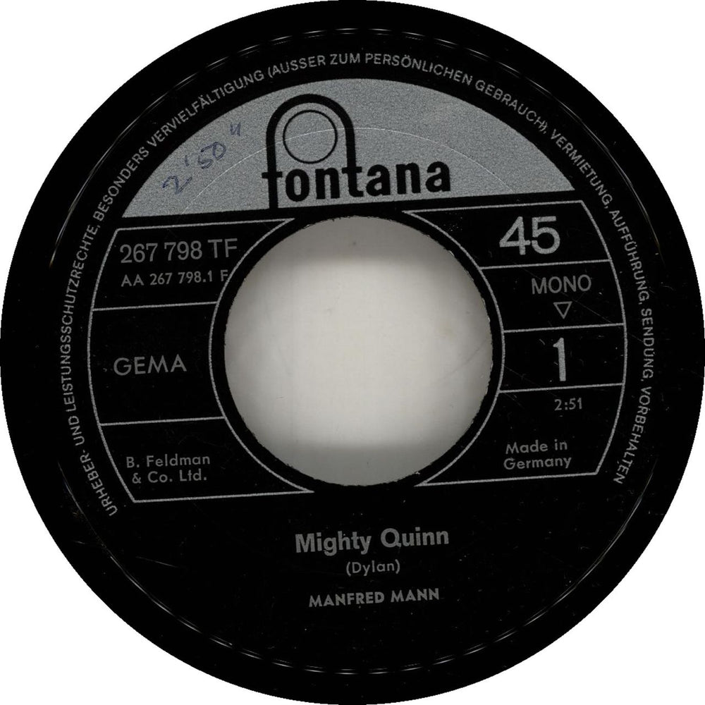 Manfred Mann Mighty Quinn German 7" vinyl single (7 inch record / 45) 267798TF