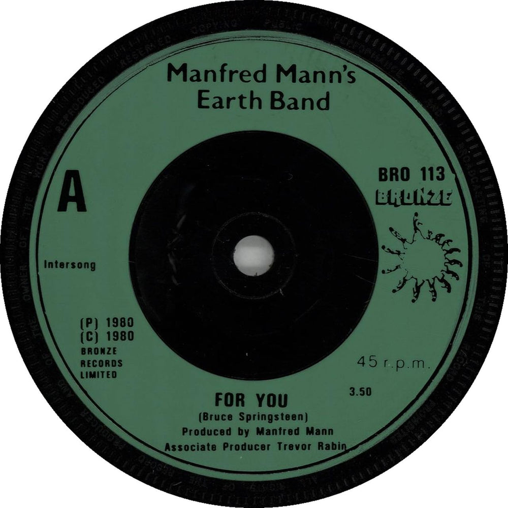 Manfred Mann's Earth Band For You UK 7" vinyl single (7 inch record / 45) BRO113