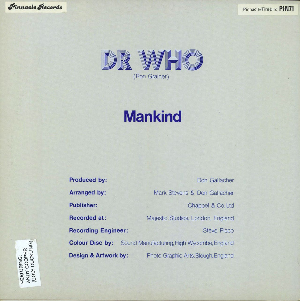 Mankind Dr Who - P/S - Blue UK 12" vinyl single (12 inch record / Maxi-single)