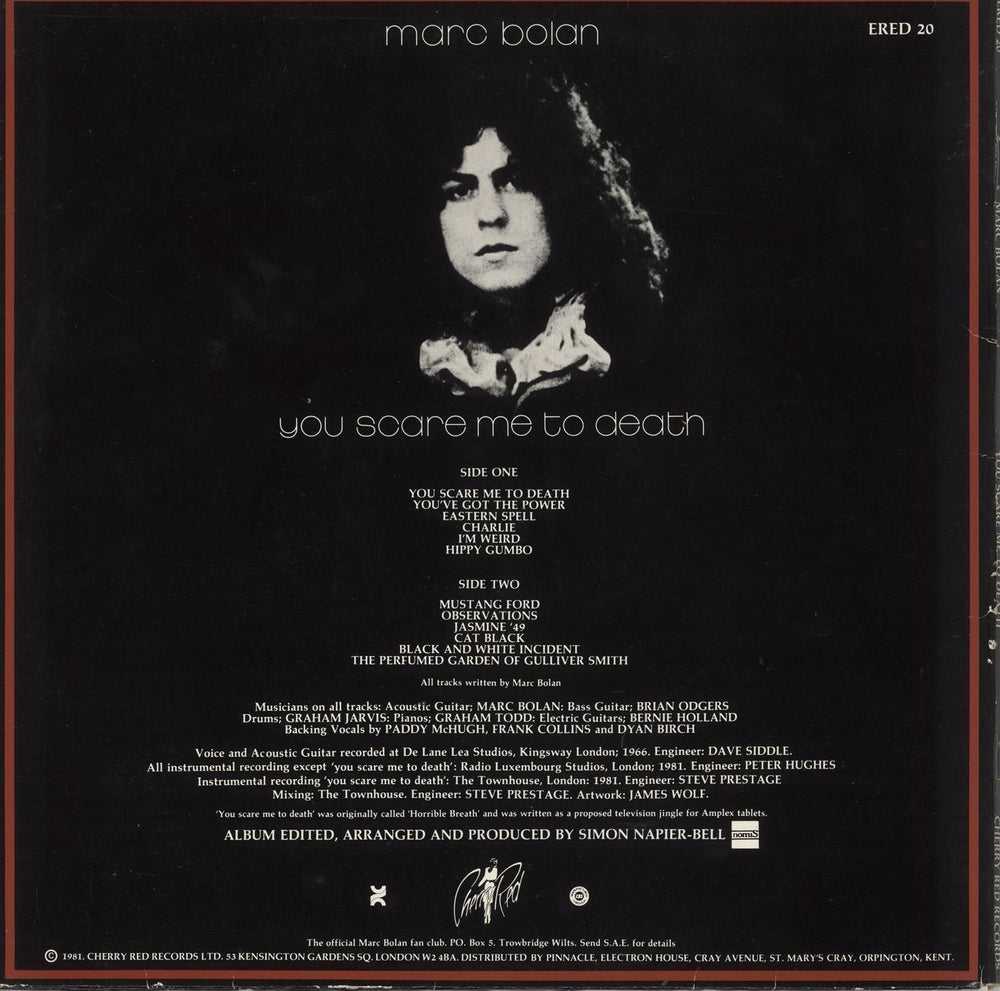 Marc Bolan You Scare Me To Death + Merchandise insert UK vinyl LP album (LP record)