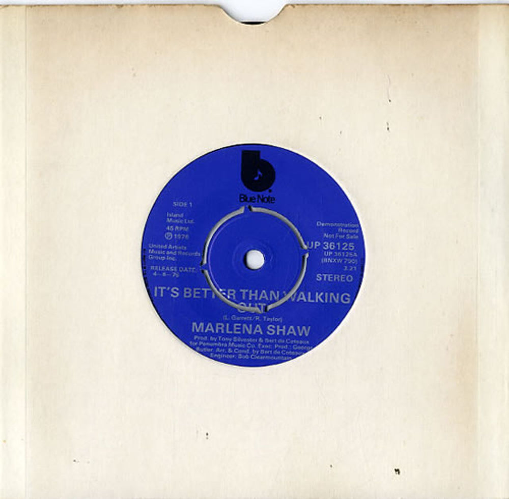 Marlena Shaw It's Better Than Walking Out - Demo UK Promo 7" vinyl single (7 inch record / 45) UP36125