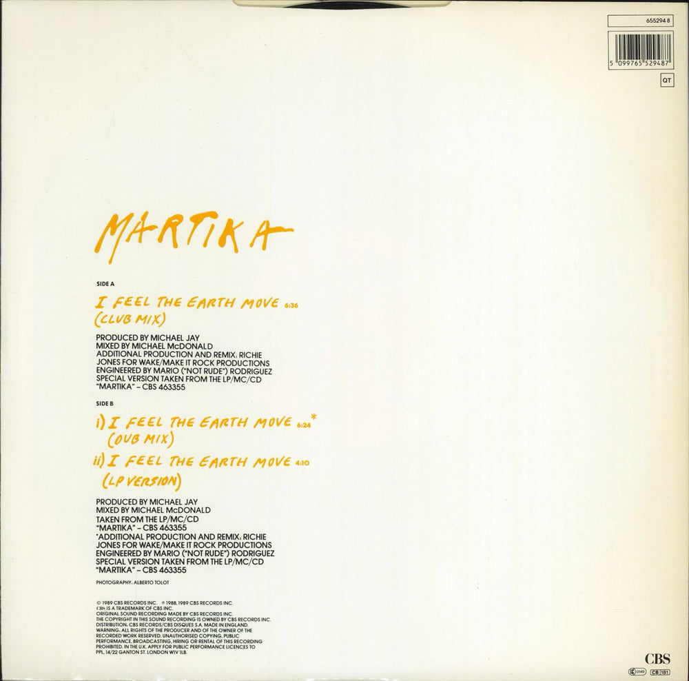 Martika I Feel The Earth Move UK 12" vinyl single (12 inch record / Maxi-single) 5099765529463