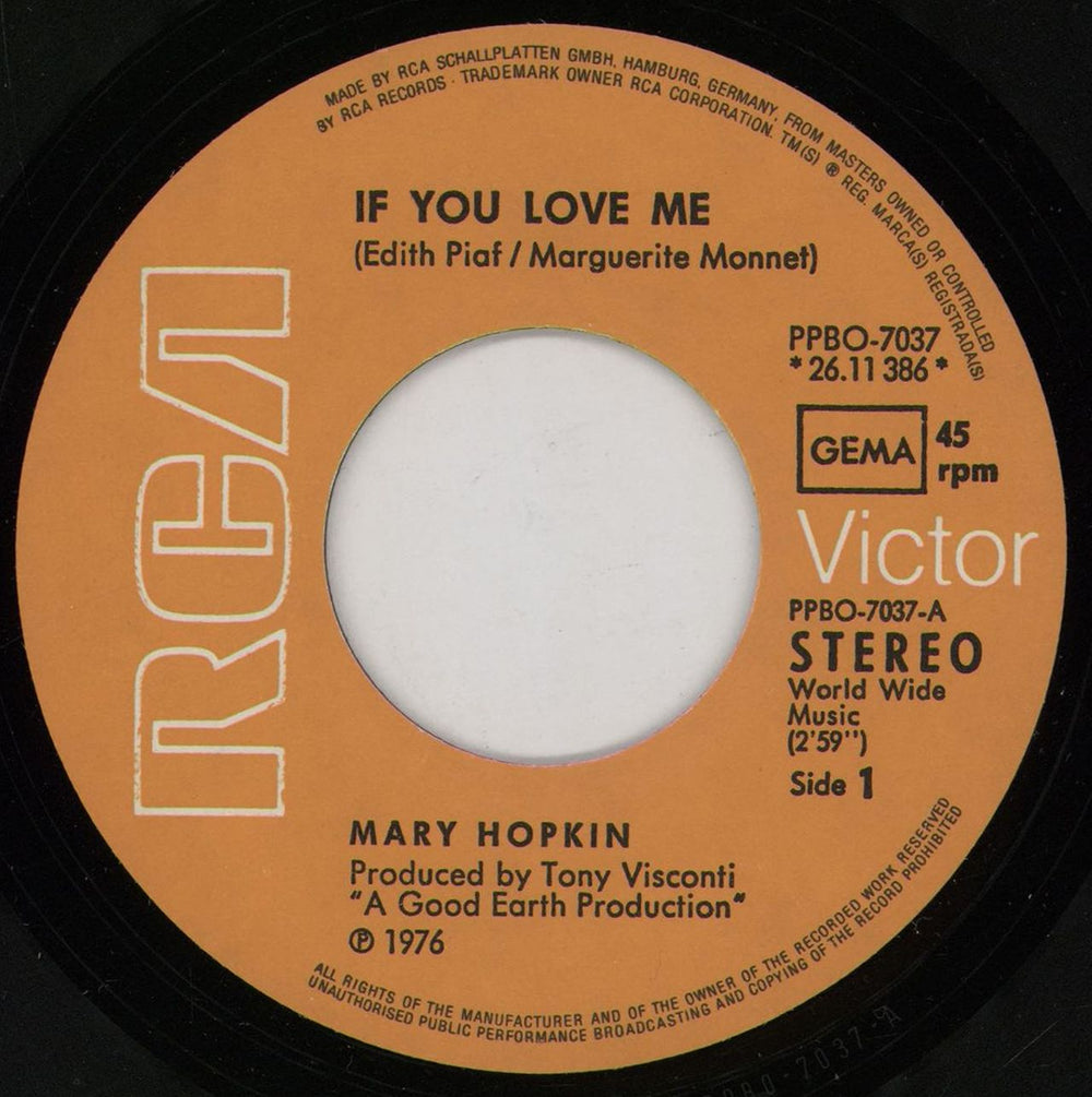 Mary Hopkin If You Love Me German 7" vinyl single (7 inch record / 45) MHP07IF174298