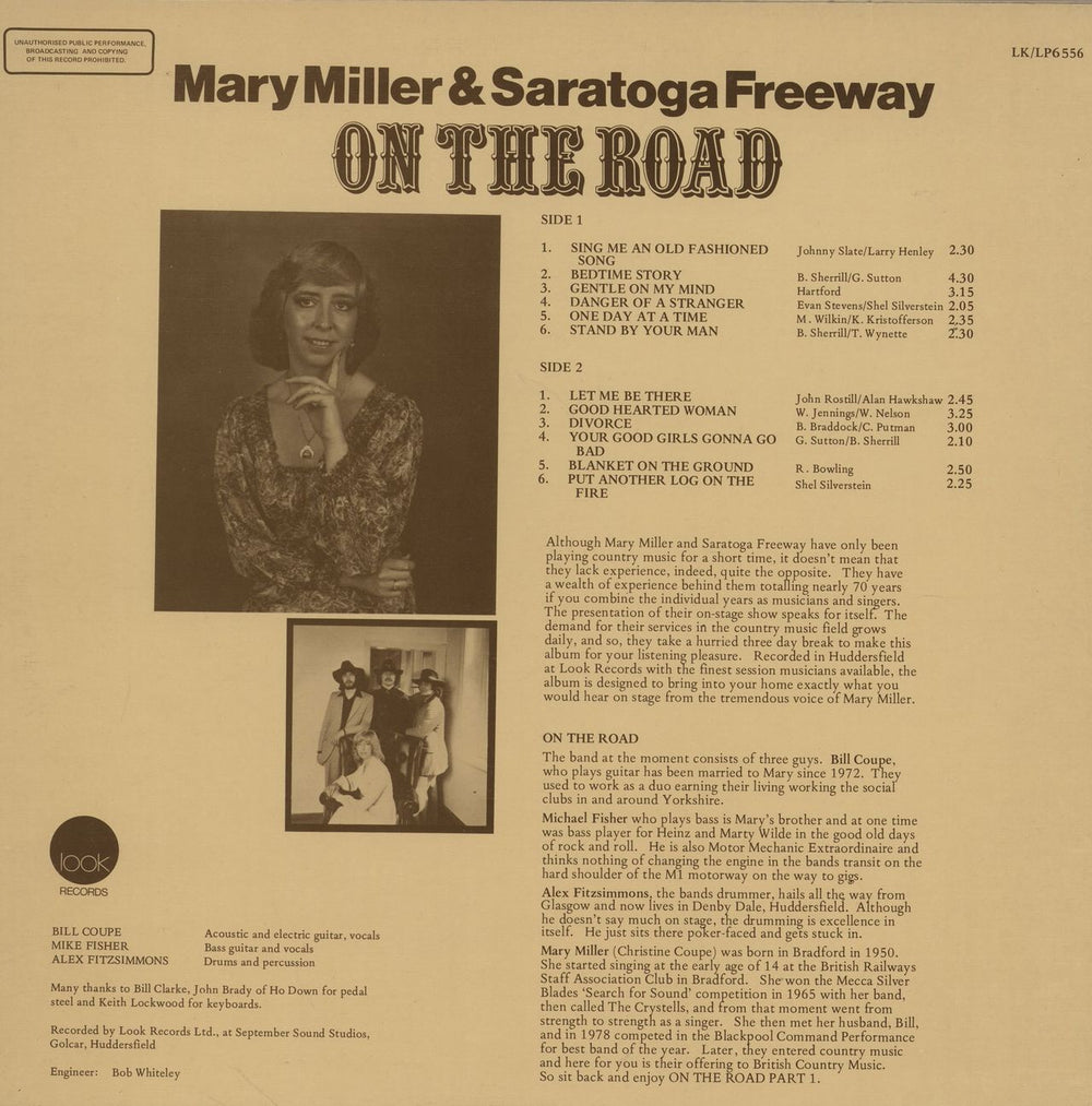 Mary Miller & Saratoga Freeway On The Road UK vinyl LP album (LP record)