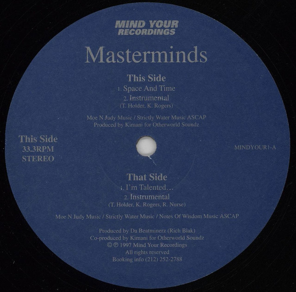 Masterminds Space And Time / I'm Talented... US 12" vinyl single (12 inch record / Maxi-single) 1-412SP755334