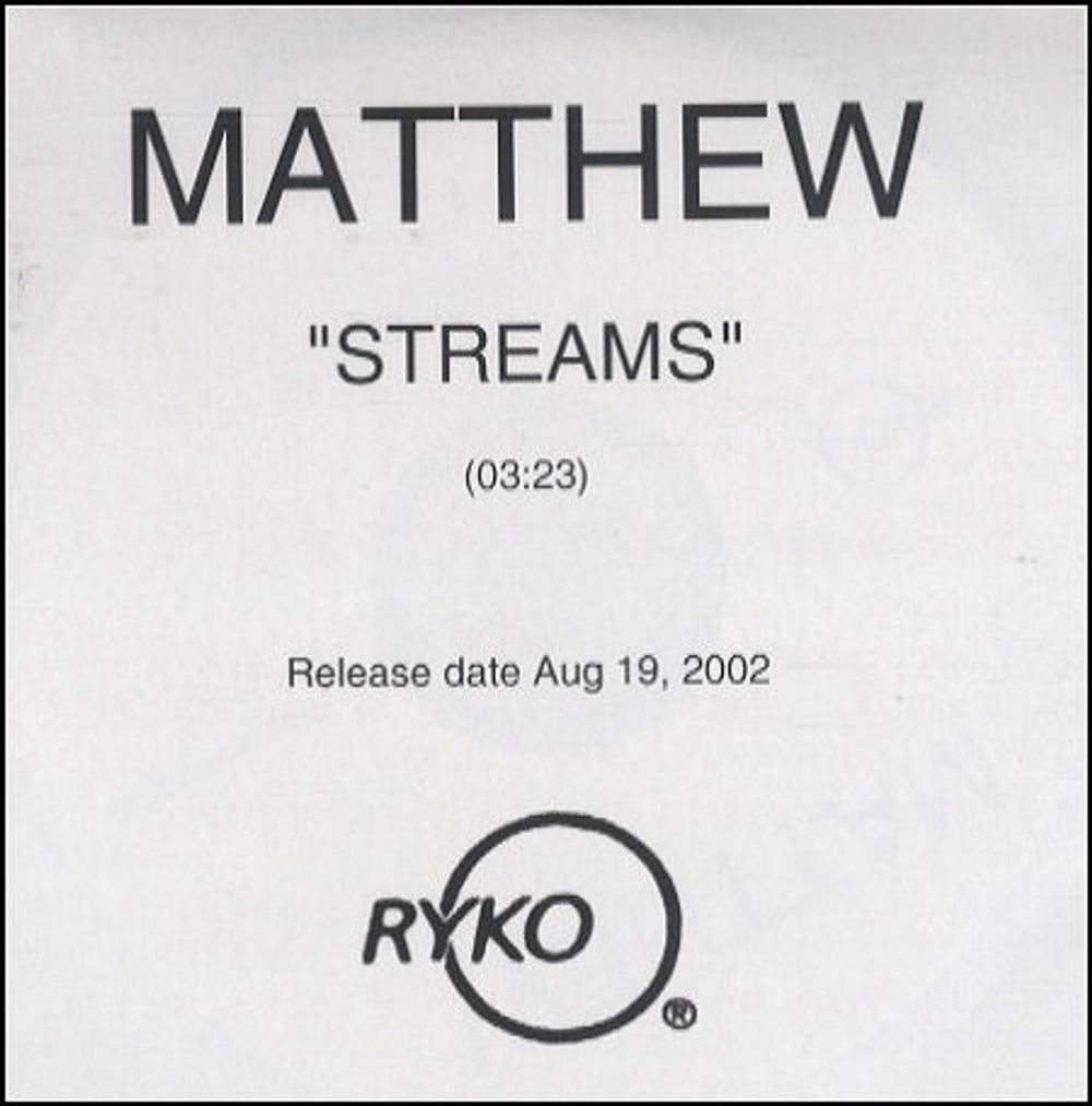 Matthew Streams UK Promo CD-R acetate CD-R ACETATE