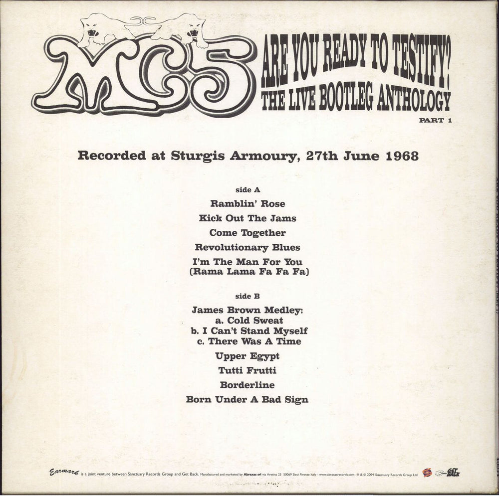 MC5 Are You Ready To Testify? The Live Bootleg Anthology Part 1 Italian vinyl LP album (LP record)