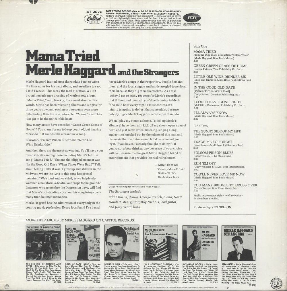 Merle Haggard Mama Tried - 1st US vinyl LP album (LP record)