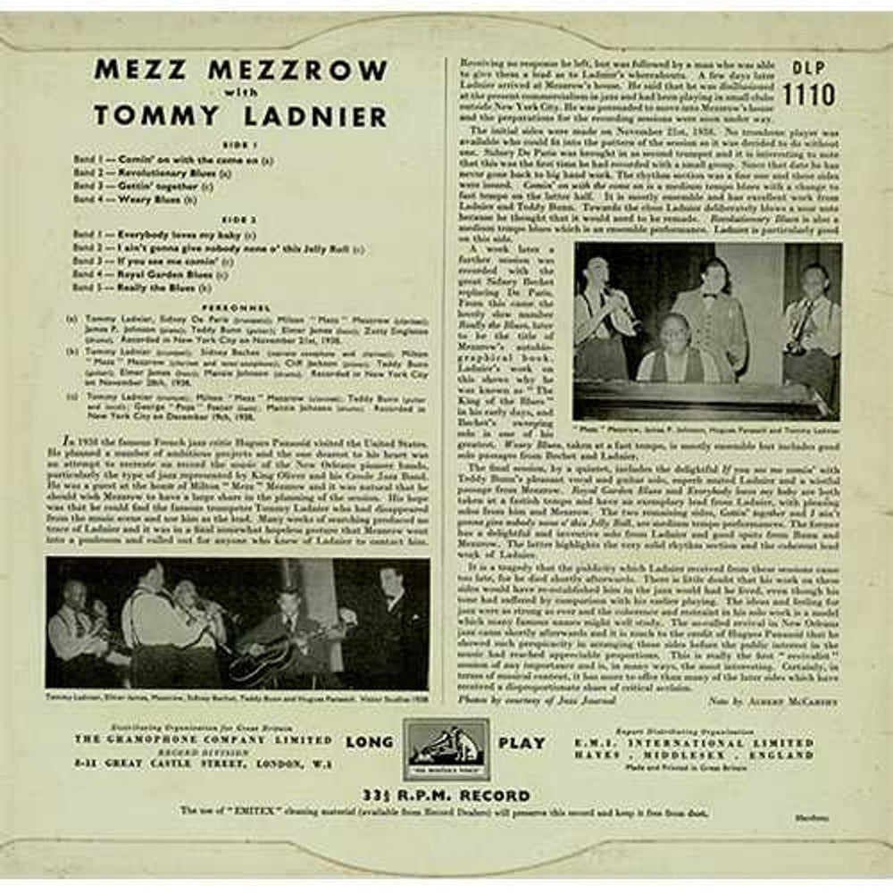 Mezz Mezzrow With Tommy Ladnier UK 10" vinyl single (10 inch record) MZW10WI408894