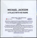 Michael Jackson A Place With No Name UK Promo CD-R acetate