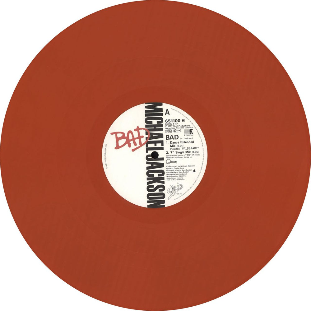 Michael Jackson Bad - Red Vinyl UK 12" vinyl single (12 inch record / Maxi-single) M-J12BA15861