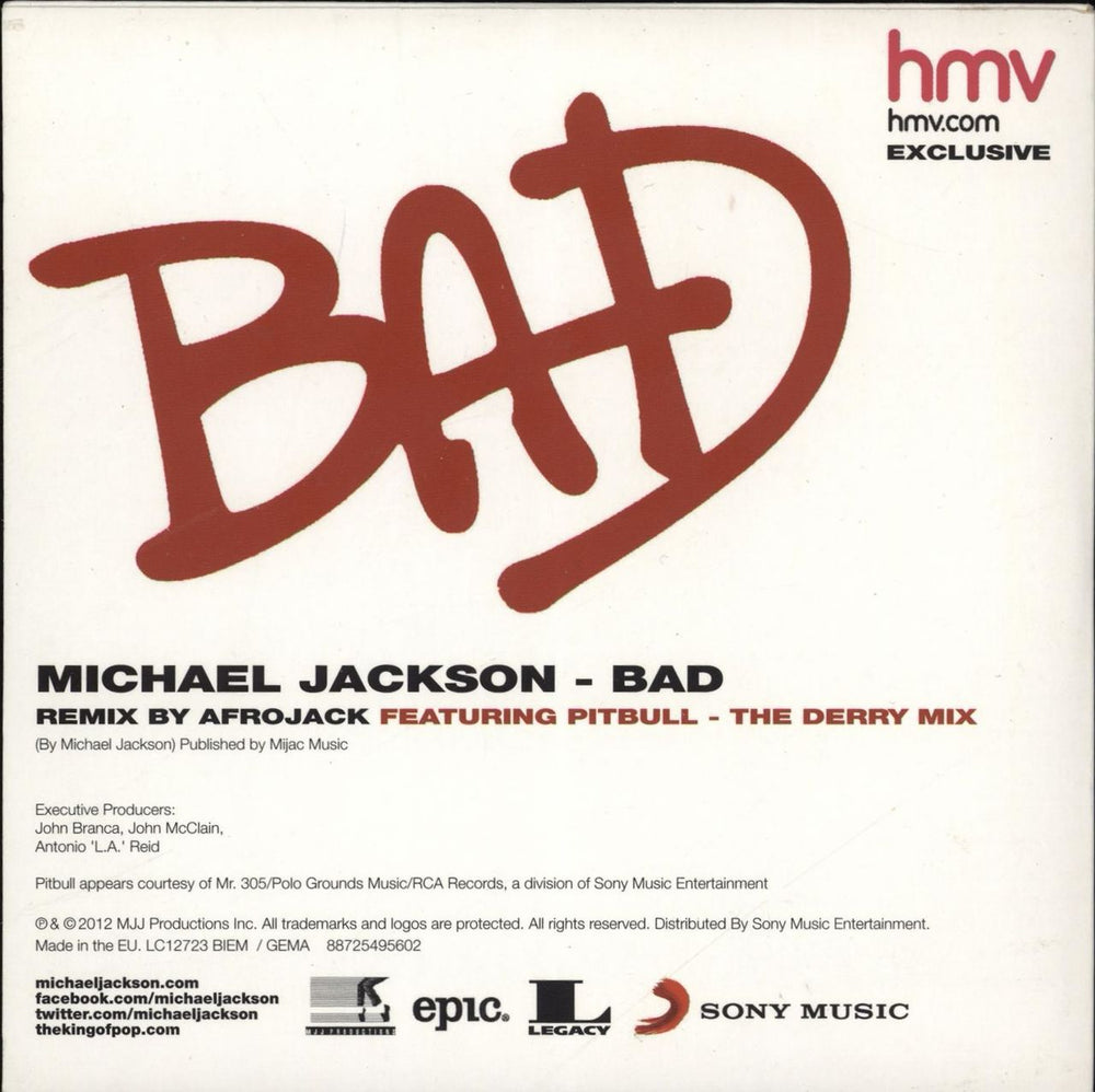 Michael Jackson Bad - The Derry Mix UK CD single (CD5 / 5")