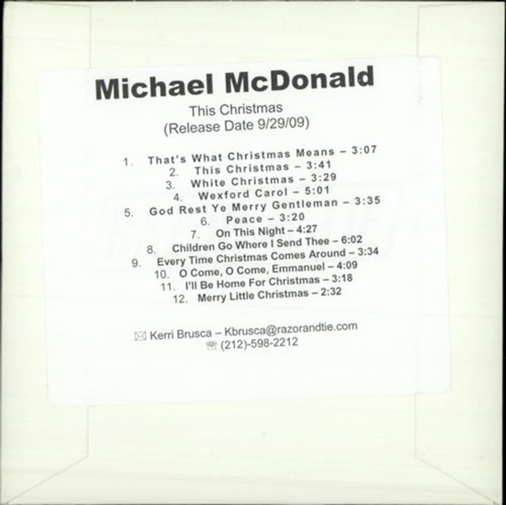 Michael McDonald This Christmas US Promo CD album (CDLP) CD-R ACETATE