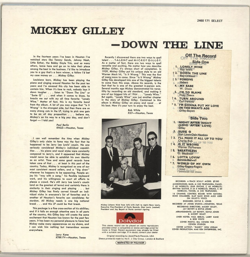 Mickey Gilley Down The Line UK vinyl LP album (LP record)