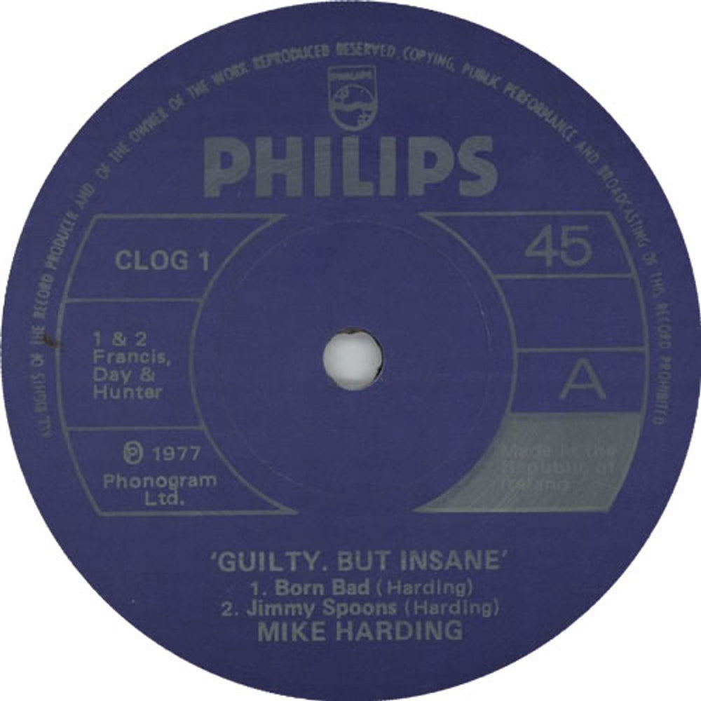 Mike Harding Guilty But Insane UK 7" vinyl single (7 inch record / 45) CLOG1