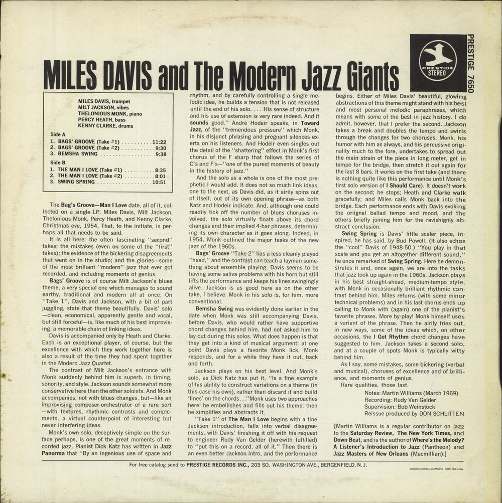 Miles Davis Miles Davis And The Modern Jazz Giants Italian vinyl LP album (LP record)